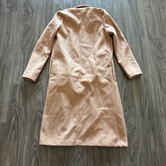 Women's Stitch and Feather Full Length Long Camel Brown Coat - Picture 3 of 9